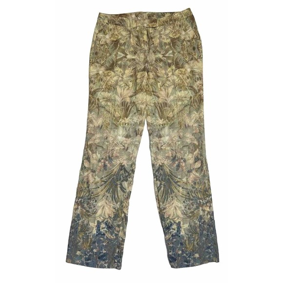 Floral Rayon Blend Pants Women's 4 Green Multi Allover Flower Print - Picture 1 of 16